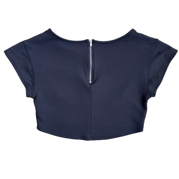 Bebe Charcoal Textured Knit Crop Top Zipper Back Stretch Short Sleeve Size XS - Picture 4 of 6